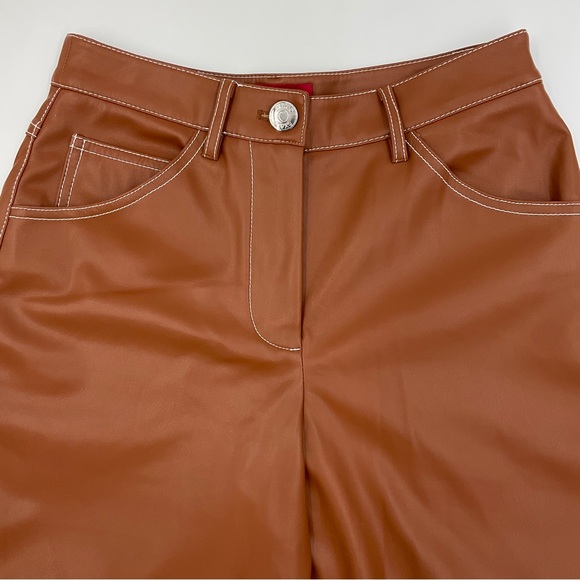 Staud NWOT Cropped Domino Vegan Leather Wide Leg Pant in Whiskey Size 0 - Picture 6 of 16